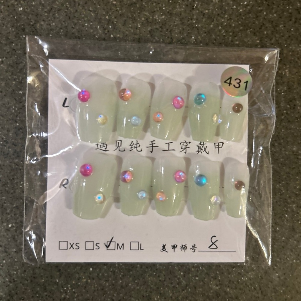 Colorful Rhinestone Press On Nails